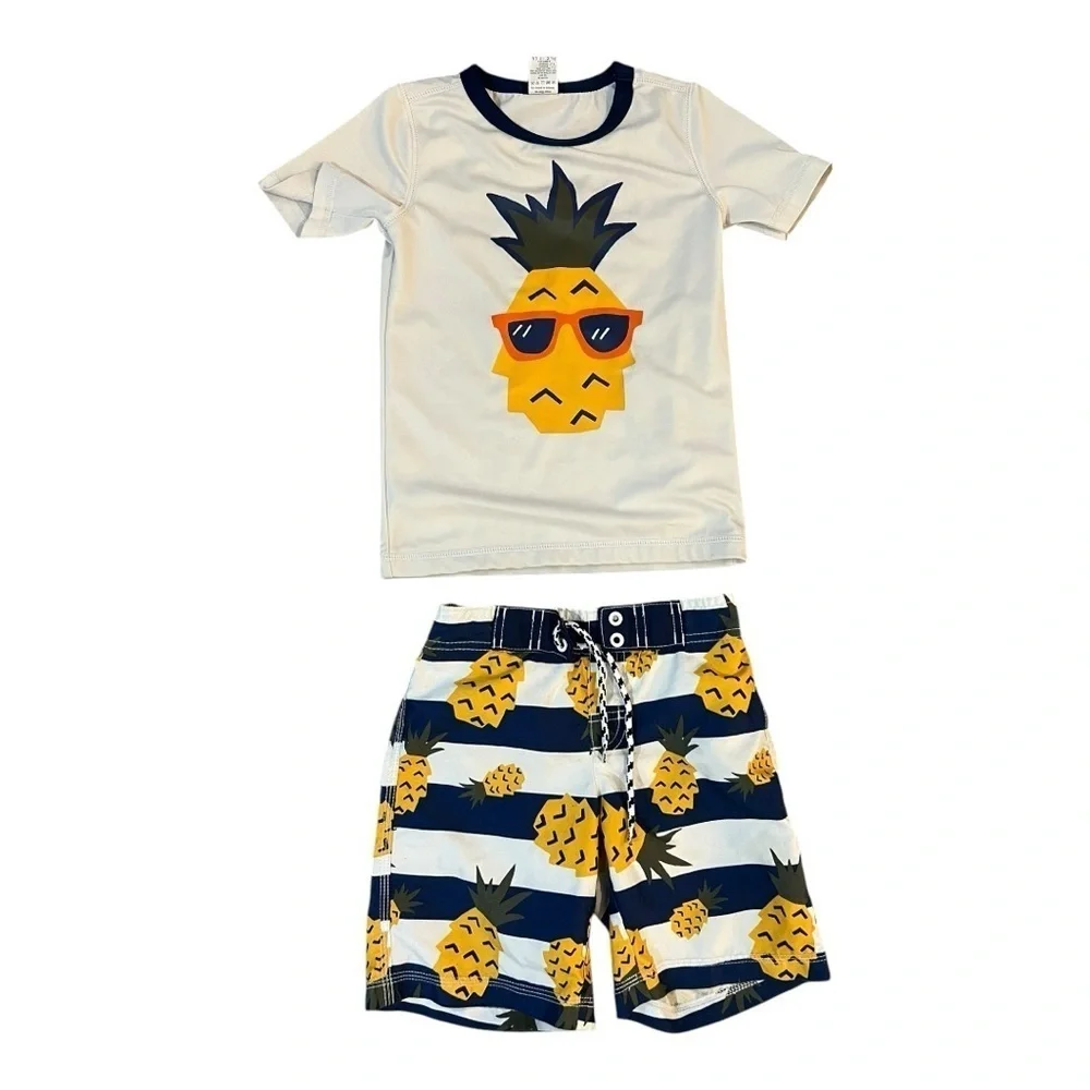Gymboree Kids Pineapple Swim Set 4T/5T Rash Guard & Trunks Boys